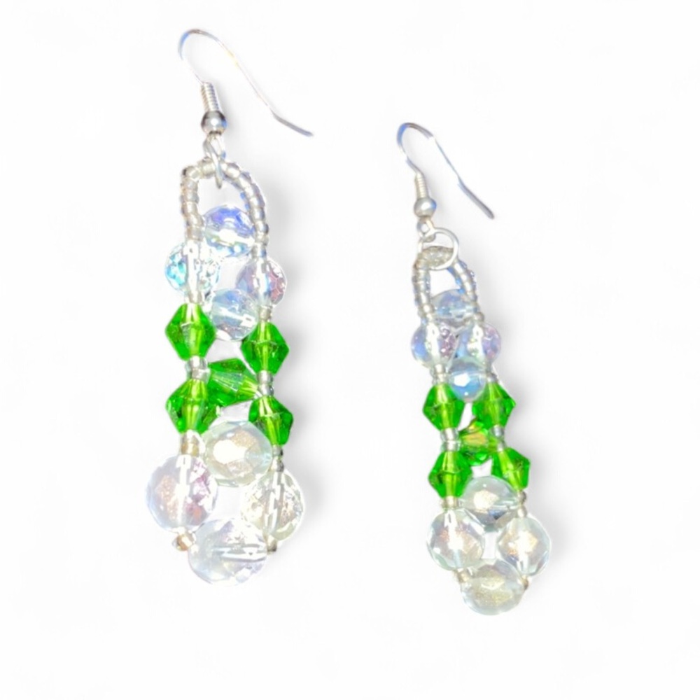 Elegant Green and Clear Beaded Earrings